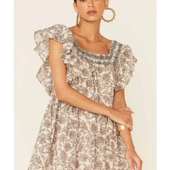 Free People Bonita Smocked Floral Cream Dress - Picture 4 of 9